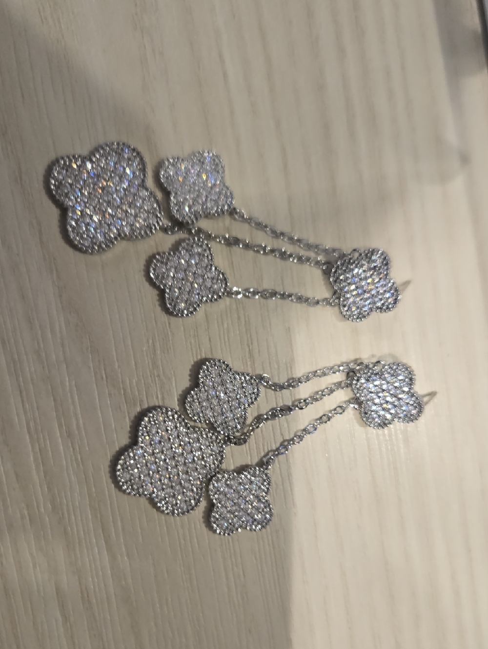Silver Sparkling Four-Leaf Drop Earrings - Elegant Women's Jewelry